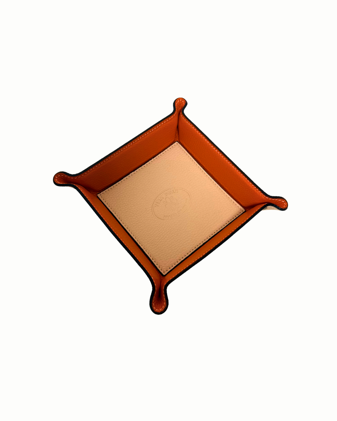 Leather Valet Tray - Cream & Orange