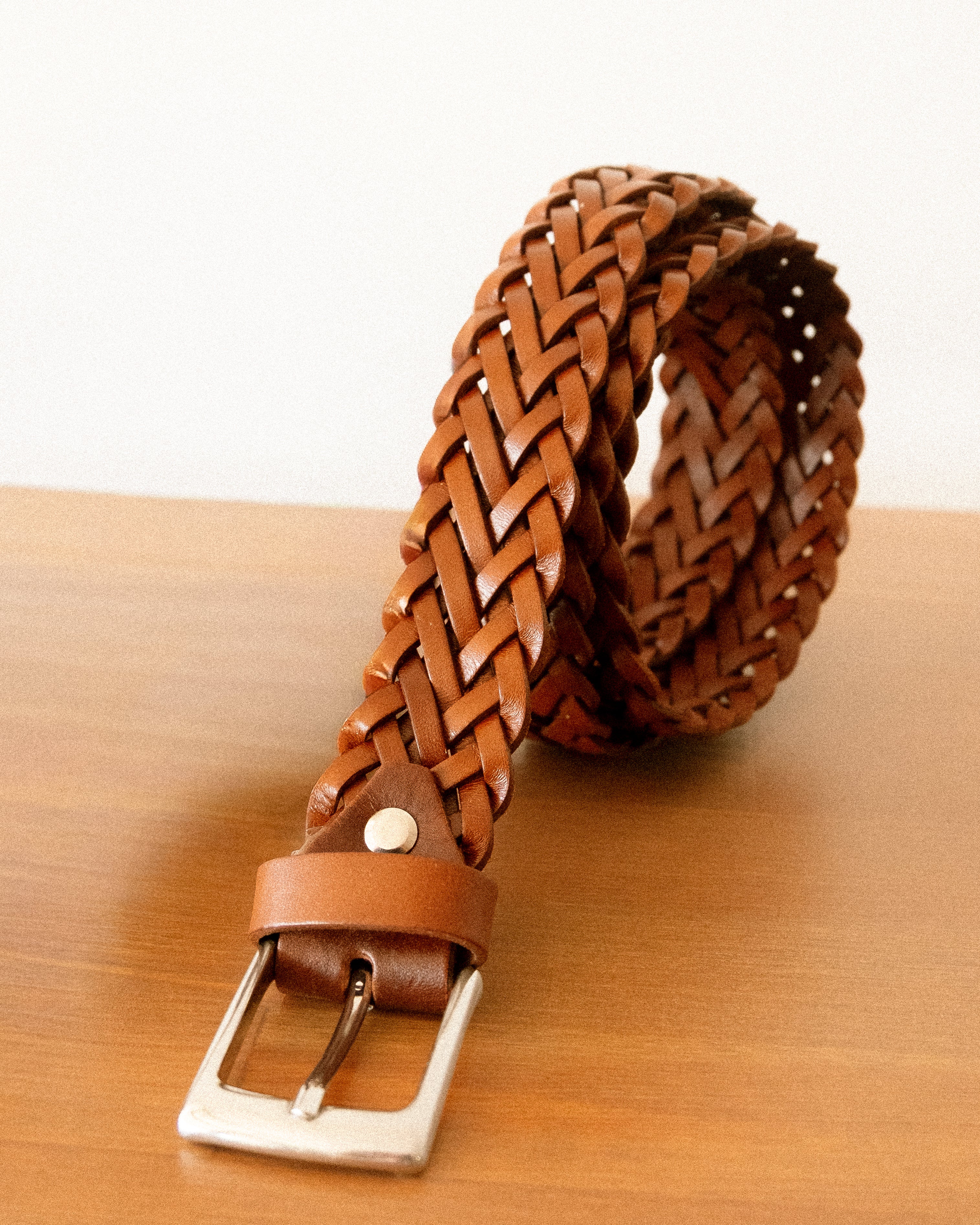 Ceinture tressée – Cognac (carrée)