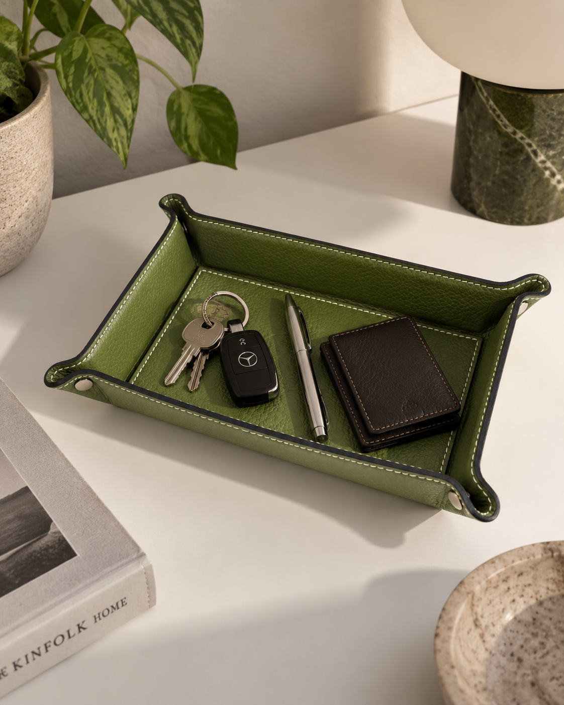 Leather Tray Rectangular - Green