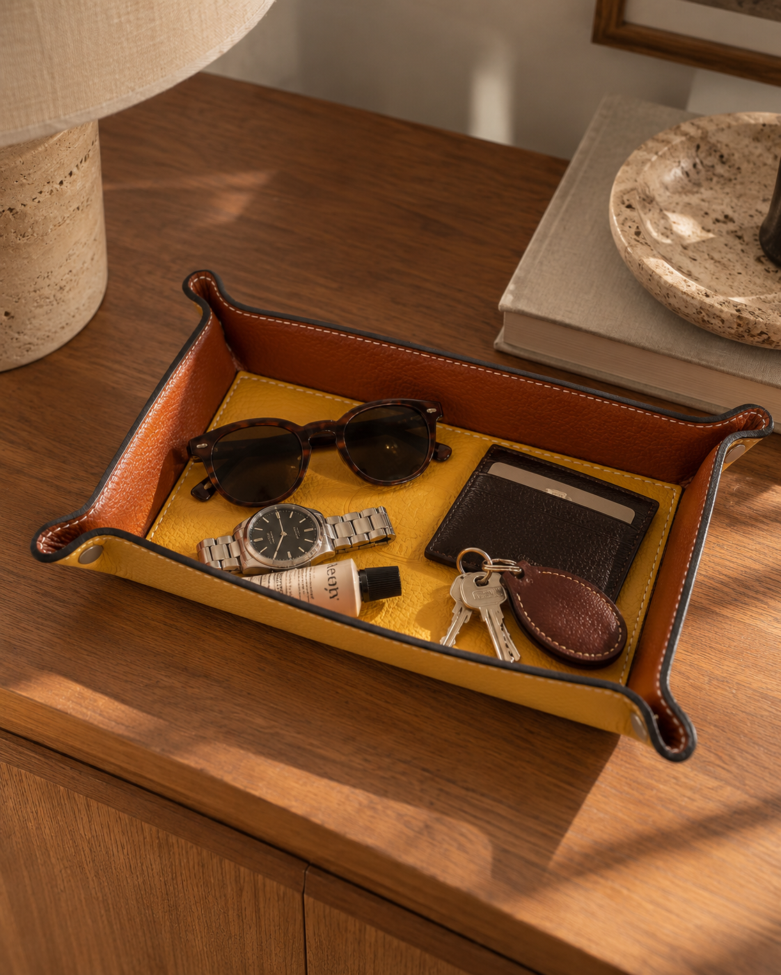 Leather Tray Rectangular - Yellow and Brown