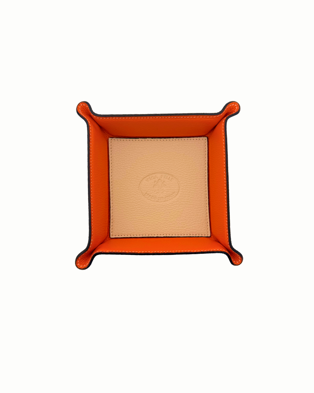 Leather Valet Tray - Cream & Orange