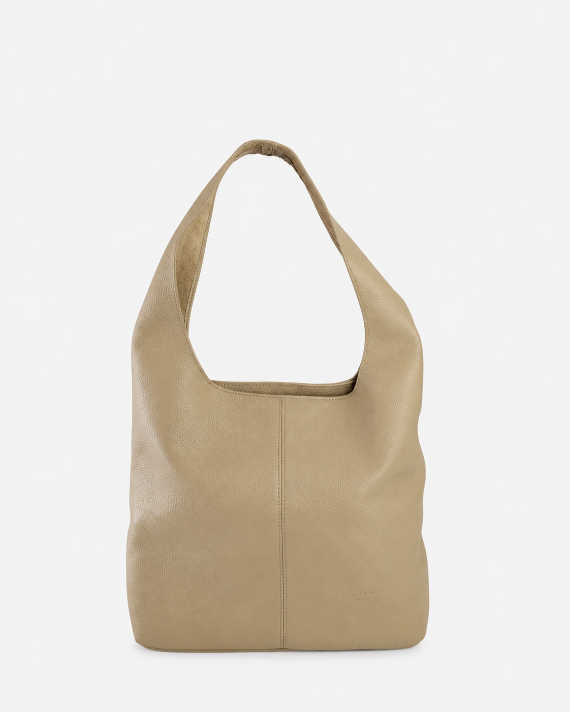 La Sensuale large beige pebbled leather tote bag by SARA BY JG, front view with wide shoulder handle