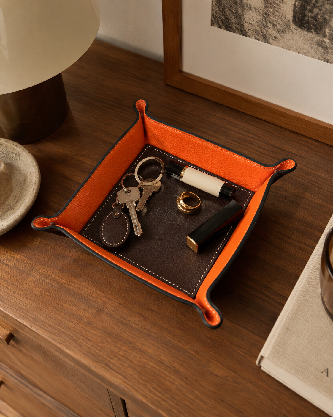 Leather Tray Brown & Orange