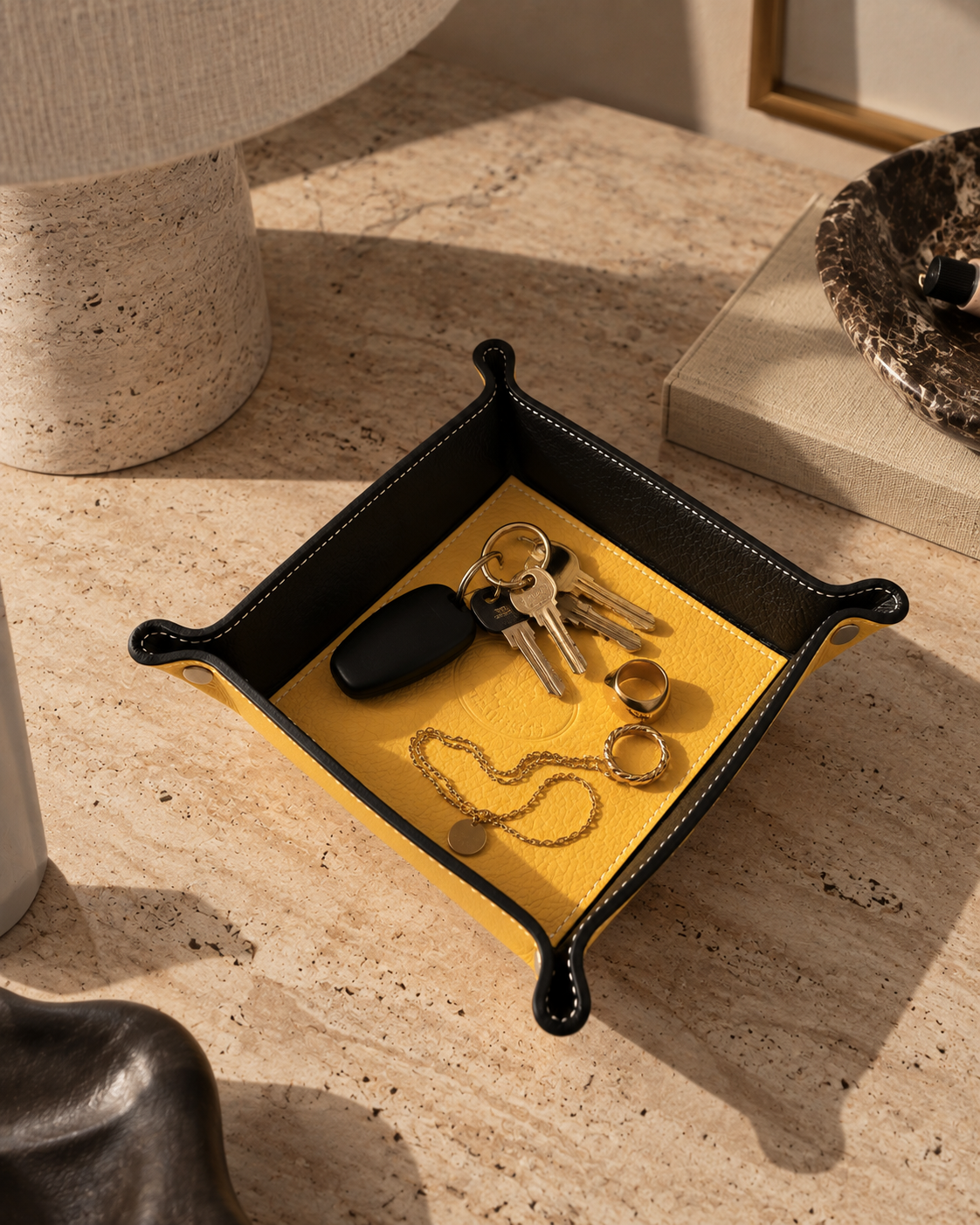 Leather Tray Yellow & Black